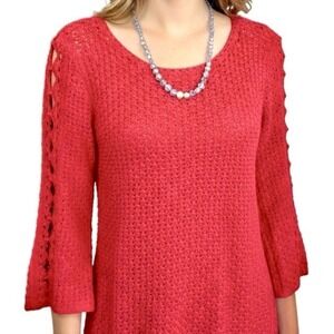 Chico's Stitches Pullover Sweater 3/4sleeve Punch Spring/Summer Sz 3 NWT
